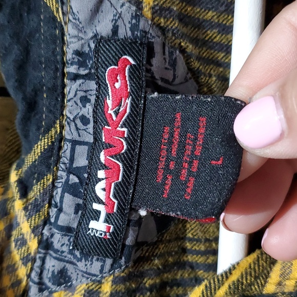 VTG TONY HAWK PLAID YELLOW BLACK LONG SLEEVE SHIRT SKATEBOARD GRIND - Picture 4 of 6